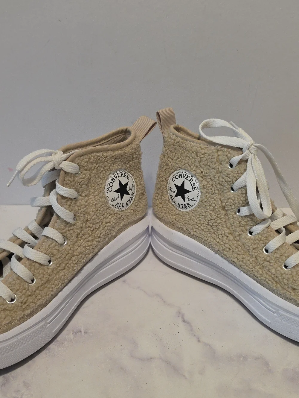 Converse Beige Sherpa High-Top Platform Sneakers - Lace-Up